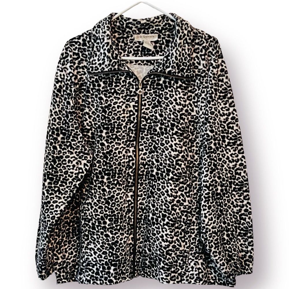 C.D. Daniels Leopard Full Zip Jacket 2XL Black White Gray Polyester Spandex